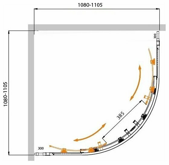 Душевой уголок (110х110) CEZARES MOLVENO MOLVENO-R-22-80+30-C-Cr-IV